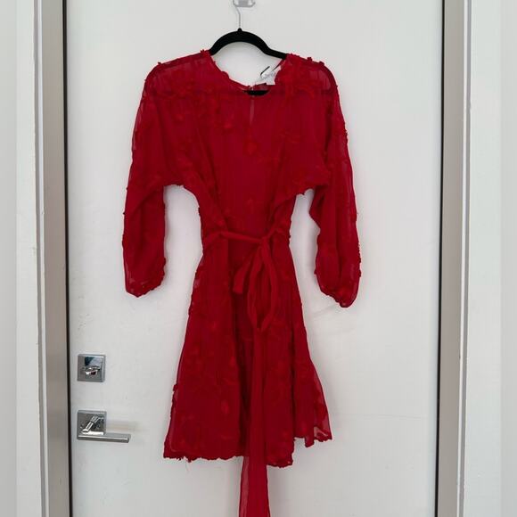 Anthropologie Mare Mare Amal Textured Red Swing Mini Dress - Picture 6 of 10
